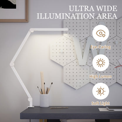 Laco Veni Metal White Dimmable Clamp Desk Lamp With Swing Arm Eye Care Light And Adjustable Brightness