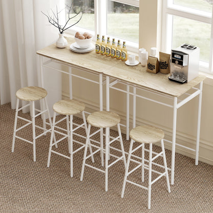 Fira Rodo Metal And Wooden White And Oak Breakfast Bar Table And Stool Set With Storage