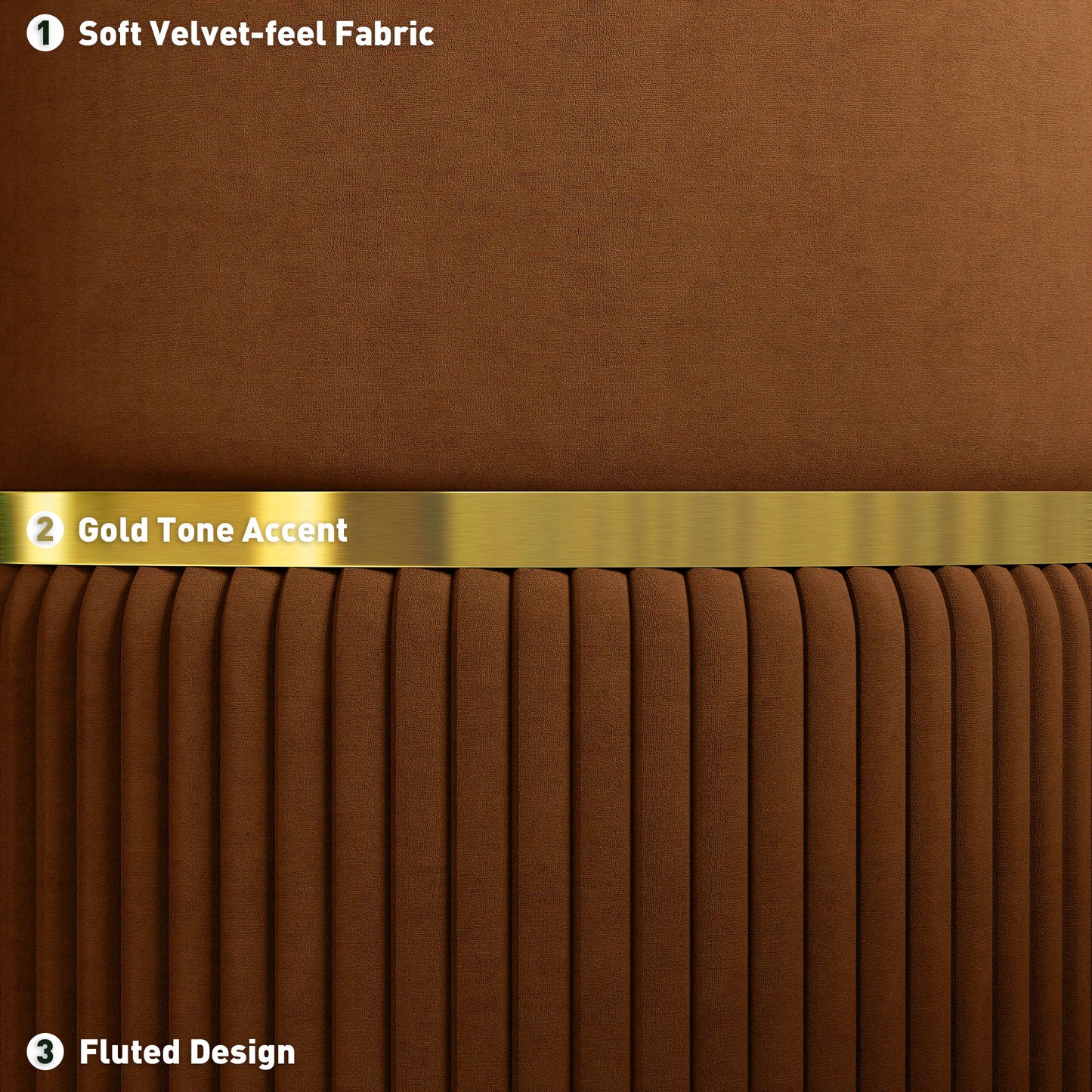 Rapa Etched Velvet Brown Storage Ottoman With Gold Detail