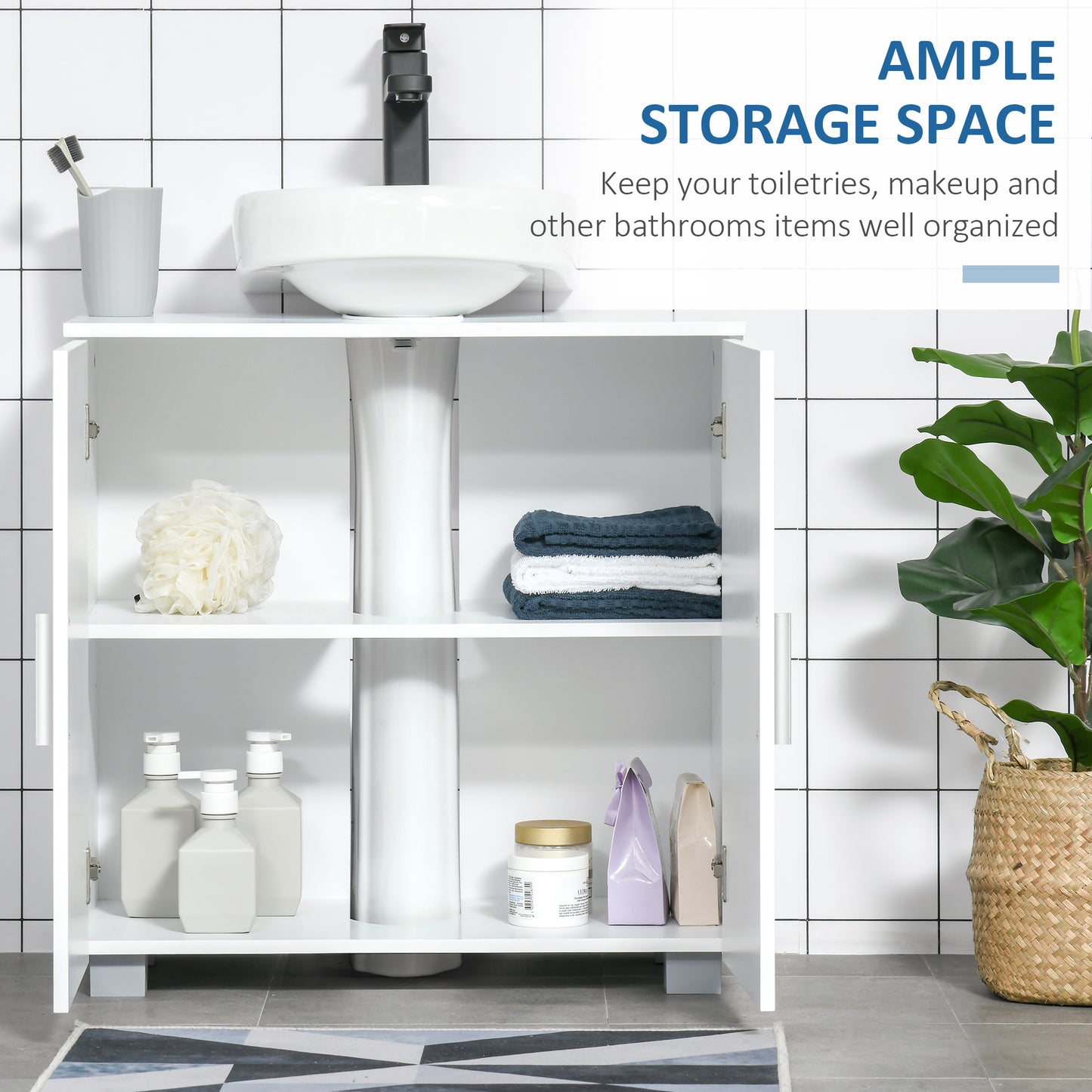 Zilusa White Fauxdestal Sink Vanity Cabinet With Double Doors And Adjustable Shelves