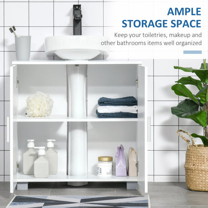 Zilusa White Fauxdestal Sink Vanity Cabinet With Double Doors And Adjustable Shelves