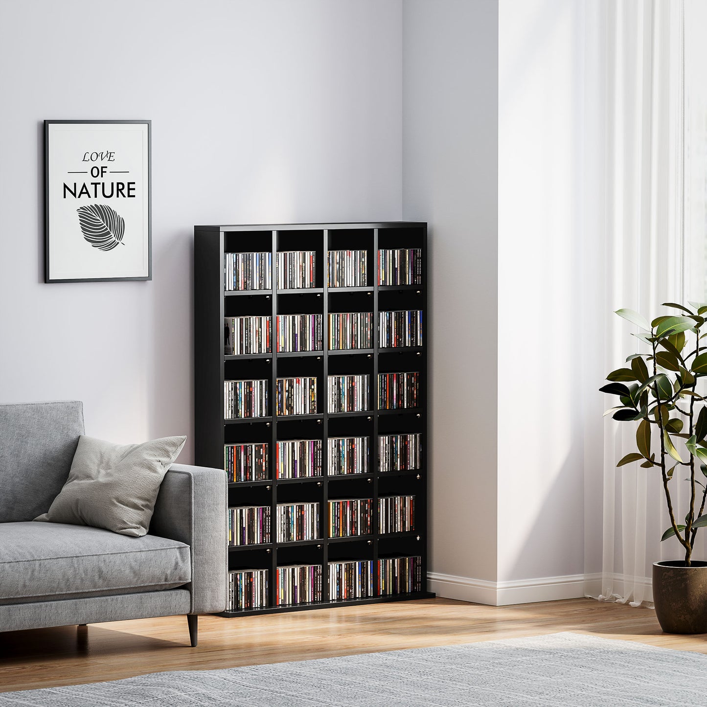 Dicoyo Wood Black CD Storage Cabinet With Adjustable Shelves 89 x 130.5 cm