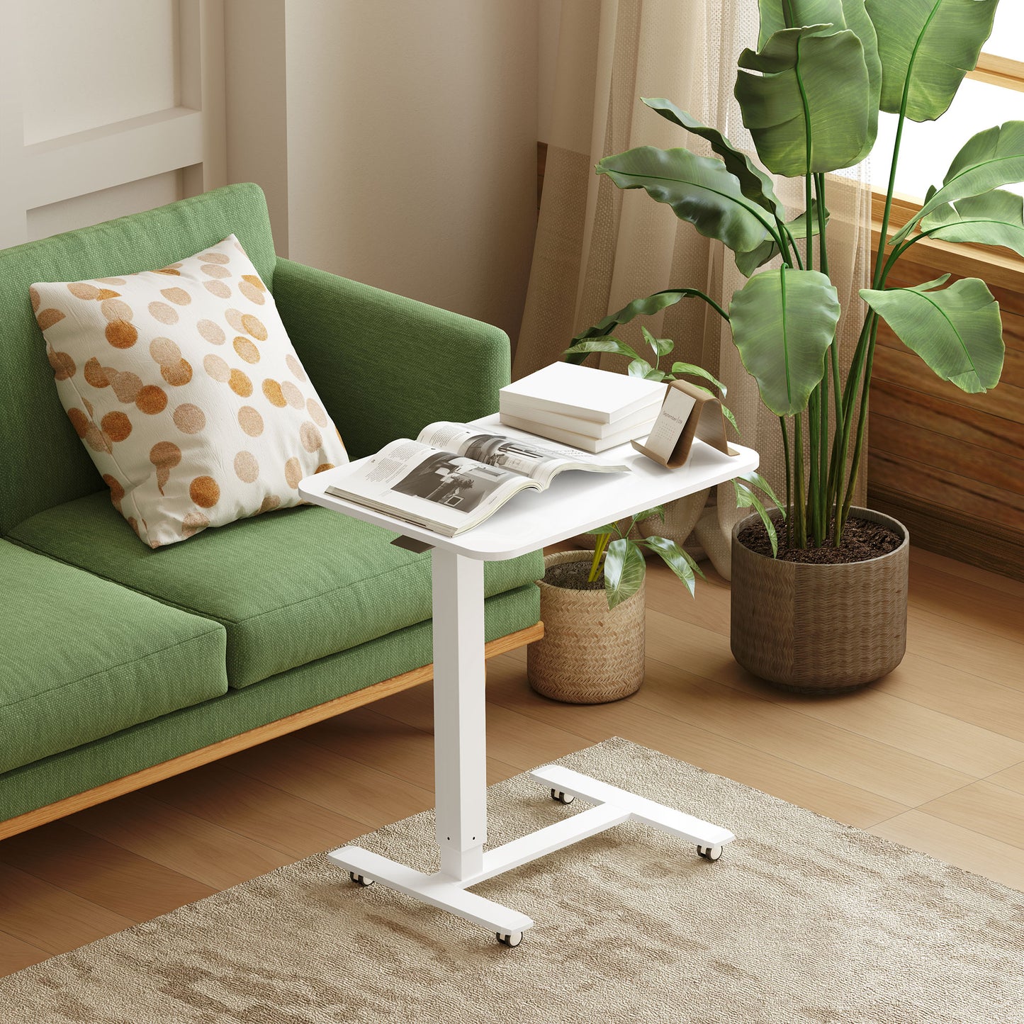 Nelone White Laptop Stand Adjustable Standing Desk On Wheels