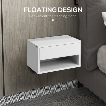Veve Set Of 2 High Gloss White Floating Bedside Tables with Drawer and Shelf