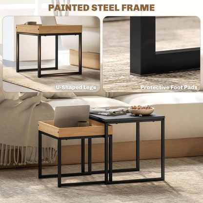 Lavi Set Of 2 Boxy Nesting Tables Wooden Black And Wood Effect