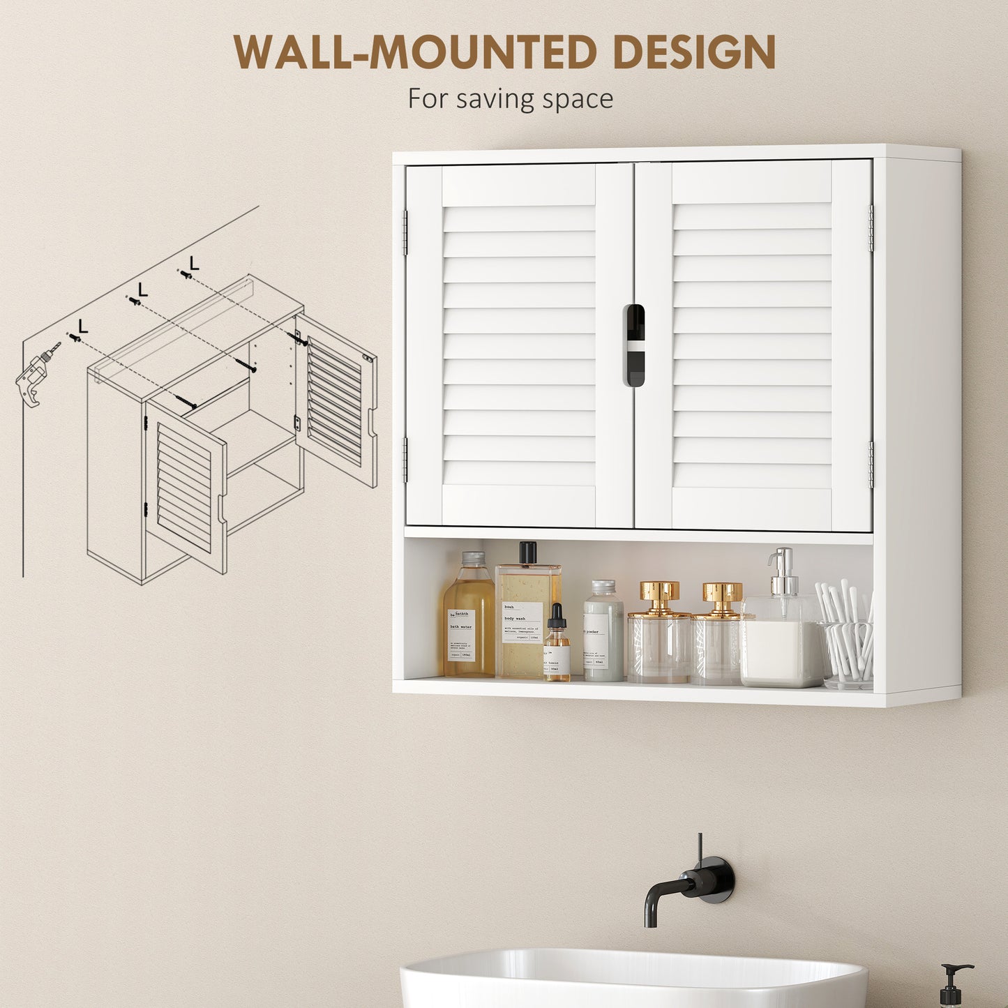 Conono Wall Mounted Bathroom Storage Cabinet With Adjustable Shelves White 60 x 20 x 60cm cm
