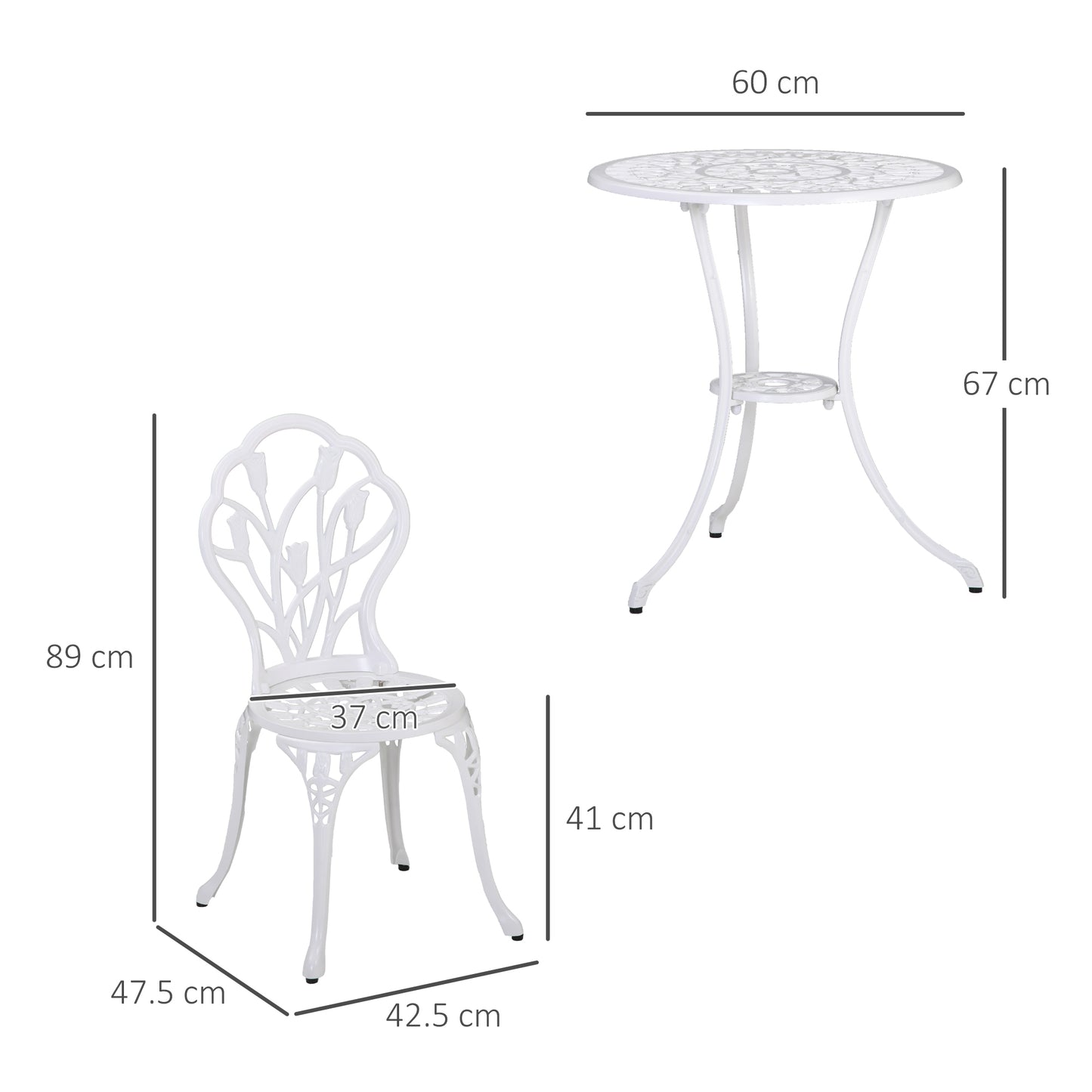 Vitano 3 Piece Aluminium Bistro Set With Balcony Table And Chairs In White