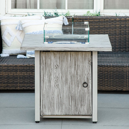 Vesoka Steel Grey Square Garden Outdoor Gas Fire Pit Table With Cover And Glass Screen