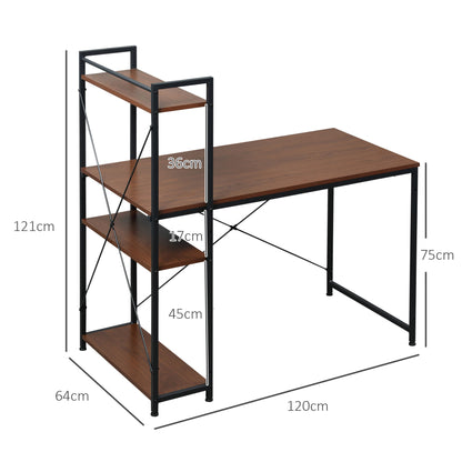 Veva 120cm Metal And Wooden Walnut And Black Reversible Industrial Desk With Side Shelving