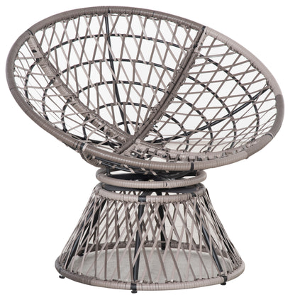 Rarare Grey Rattan Swivel Papasan Style Moon Chair With Oversized Cushion