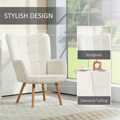 Haseto Velvet Cream White Wingback Accent Chairs Set Of 2 With Tufted Back And Wooden Legs