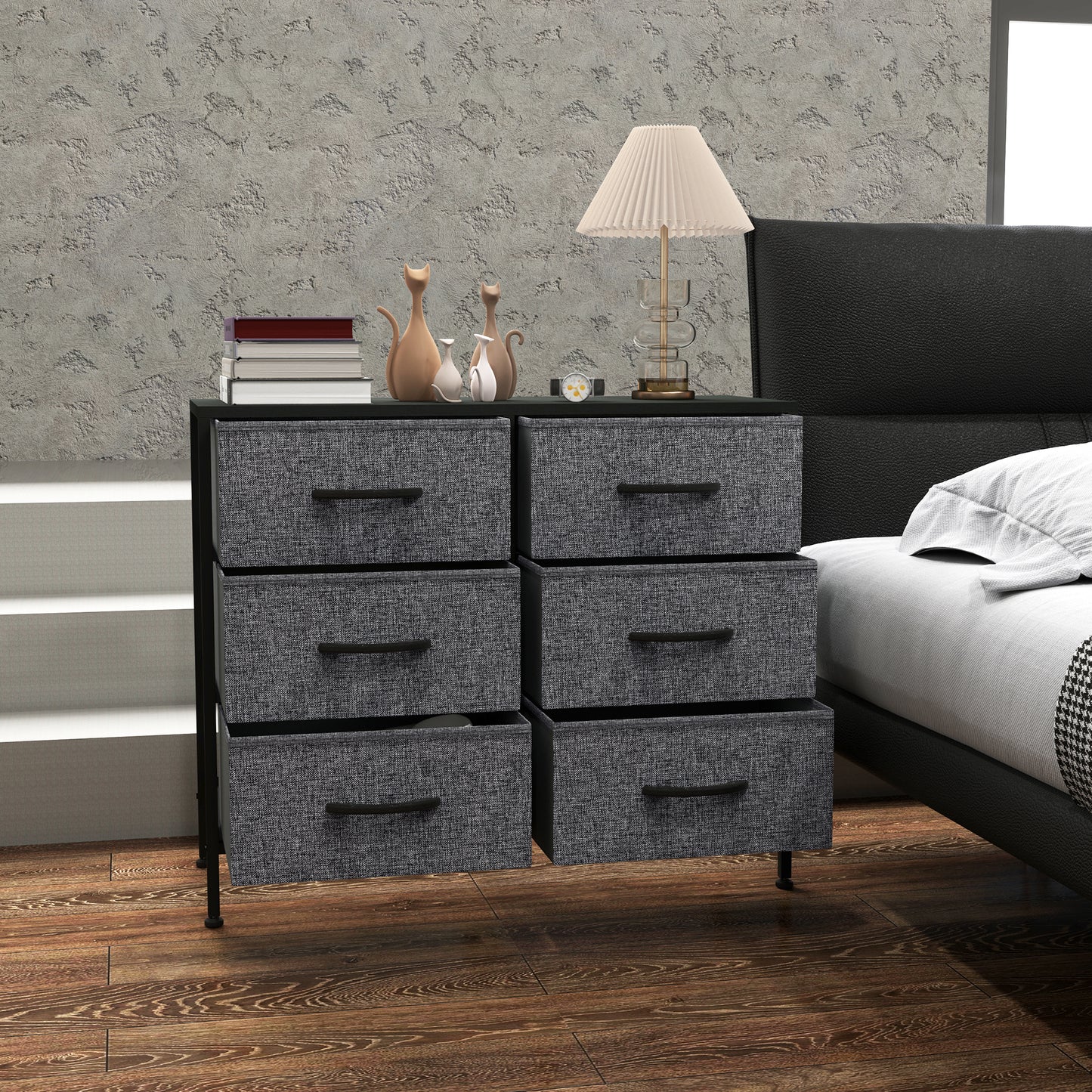 Veroso Black Metal And Grey Fabric Black 6 Drawer Industrial Storage Dresser