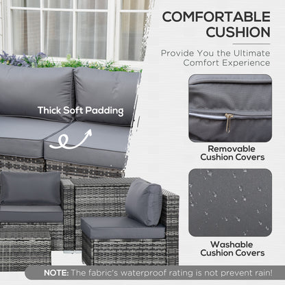 Nenalo Grey Rattan 4 Seataer Corner Sofa Set With Storage Coffee Table And Ottoman