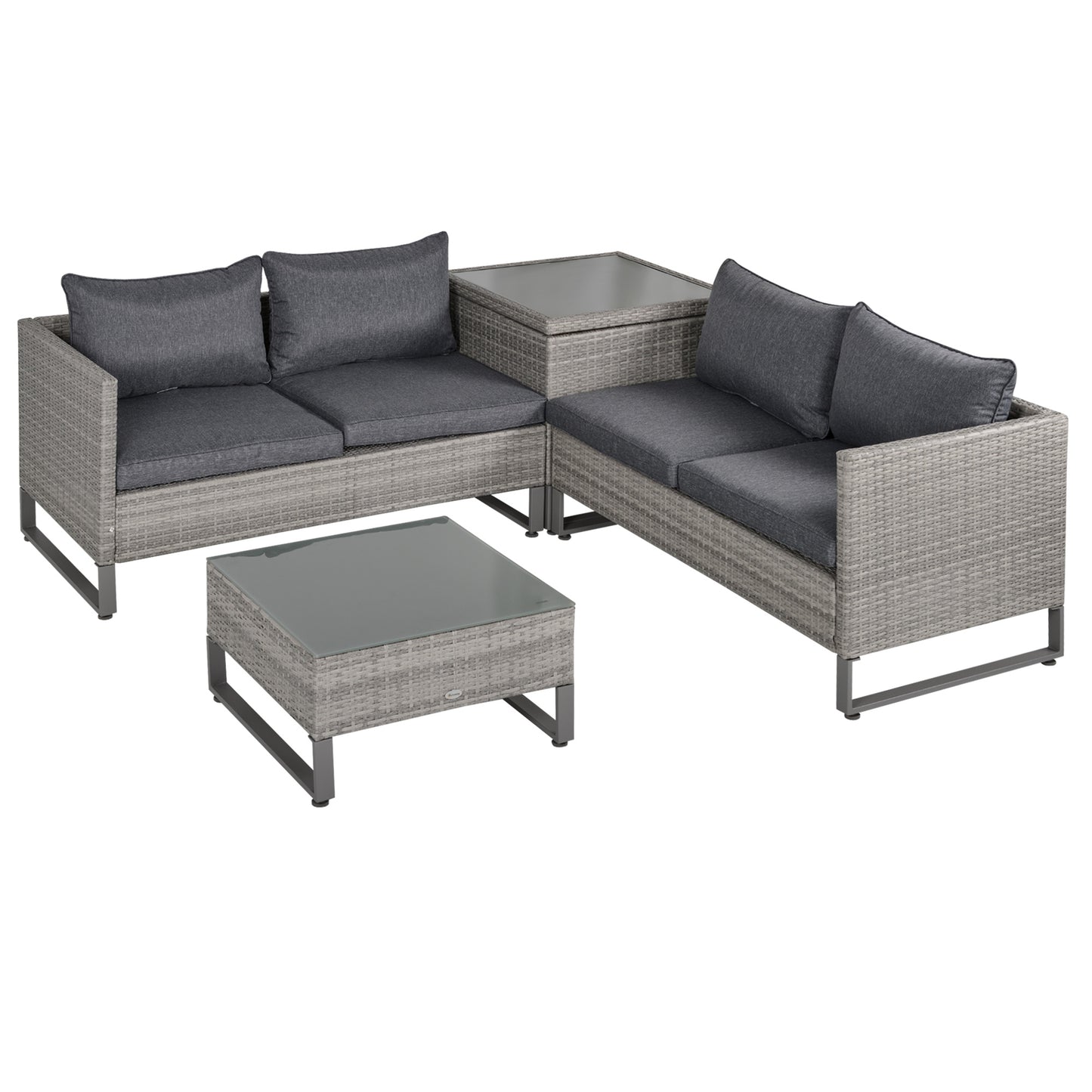 Samilo 4 Seater Grey Rattan Garden Sofa Set With Storage Coffee Table