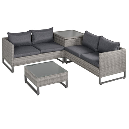 Samilo 4 Seater Grey Rattan Garden Sofa Set With Storage Coffee Table