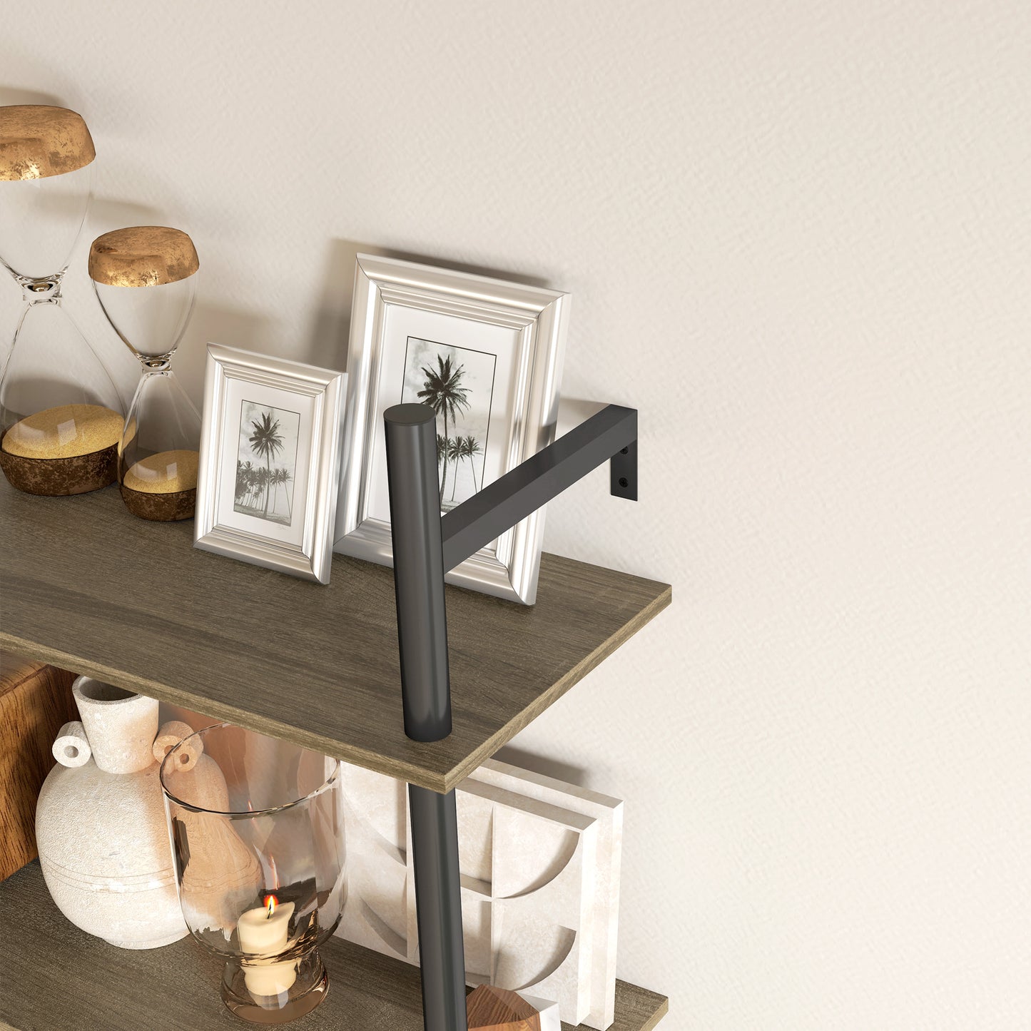 Vimoso Wood Grey Wall Mounted Floating Shelves With 4 Hooks For Entryway And Living Space