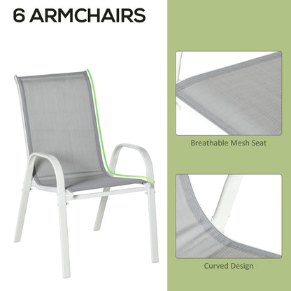 Niseso 6 Seater with White Metal and Light Grey Mesh Outdoor Dining Set