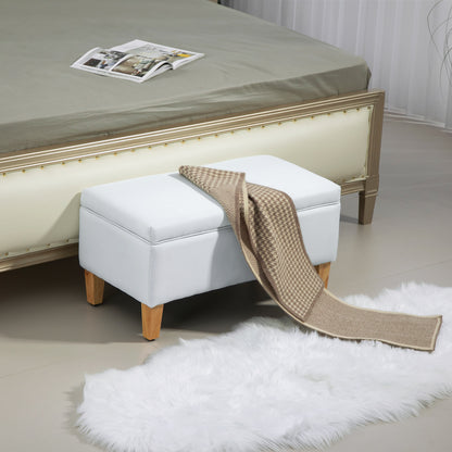 Mael Linen White Storage Ottoman With Padded Seat