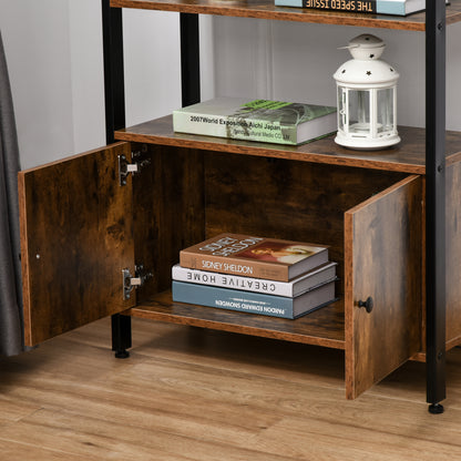 Reneco Vela Metal And Wood Rustic Brown 3 Tier Industrial Bookshelf With Doors
