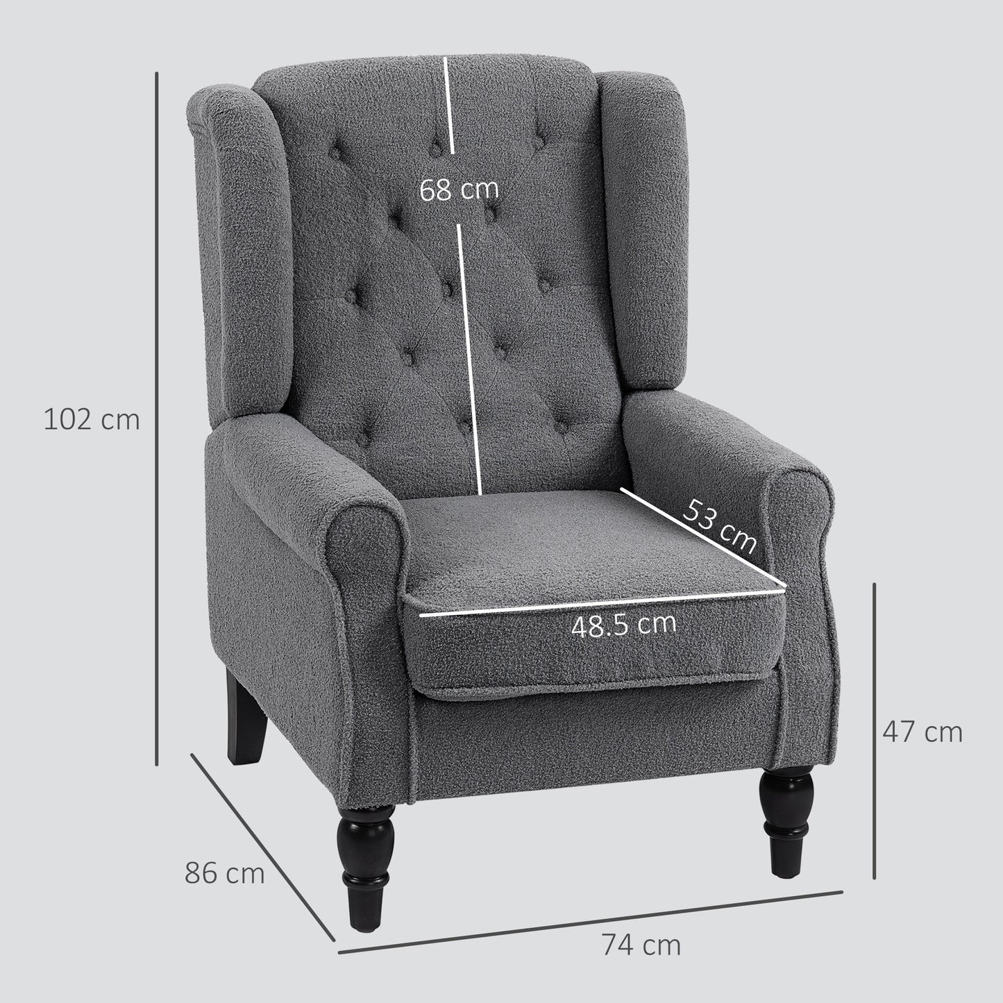 Nocova Grey Boucle Retro Wingback Accent Armchair Soft Sherpa Fleece Upholstery