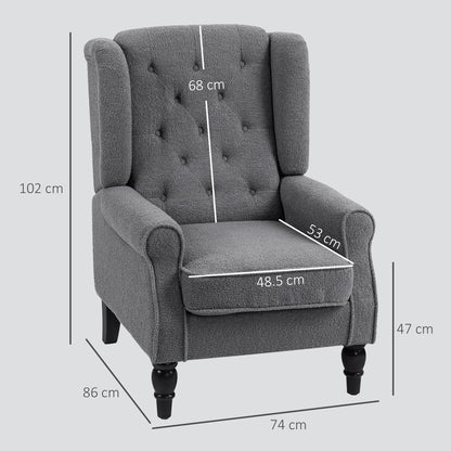 Nocova Grey Boucle Retro Wingback Accent Armchair Soft Sherpa Fleece Upholstery