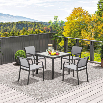 Velo 4 Seatear Grey Mesh and Metal Frame Outdoor Garden Dining Set Arched Back