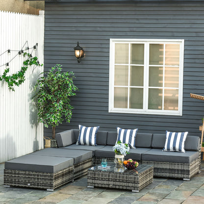Nona Rattan Grey 8 Seater Outdoor Sofa Coffee Table Set With Cushions