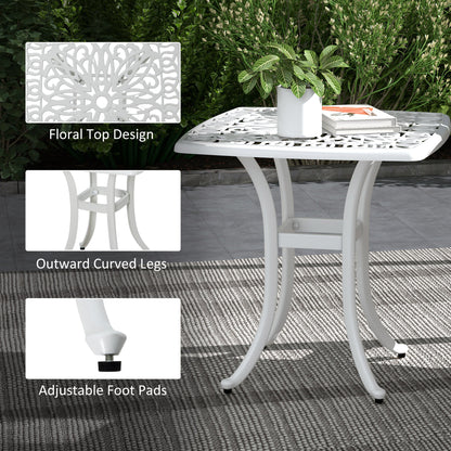Zisu Cast Aluminium White Square Outdoor Bistro Table With Umbrella Hole