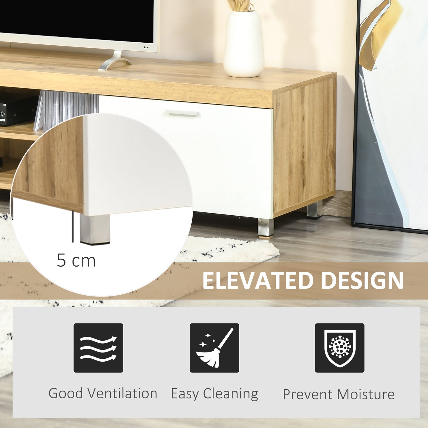 Kepaso Lima Wooden Modern Entertainment Unit With Storage Shelving For TVs Up To 90 Inches
