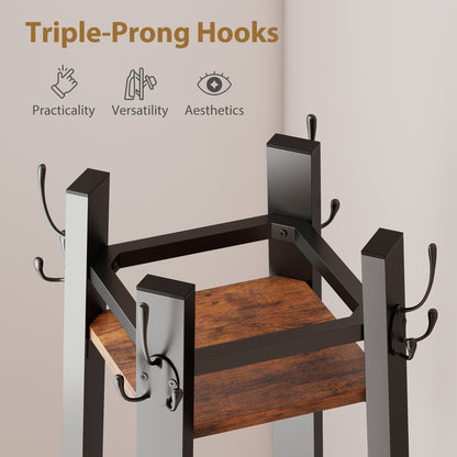 Kareva Metal And Wood Brown And Black 4 Tier Industrial Coat Stand With Shelves