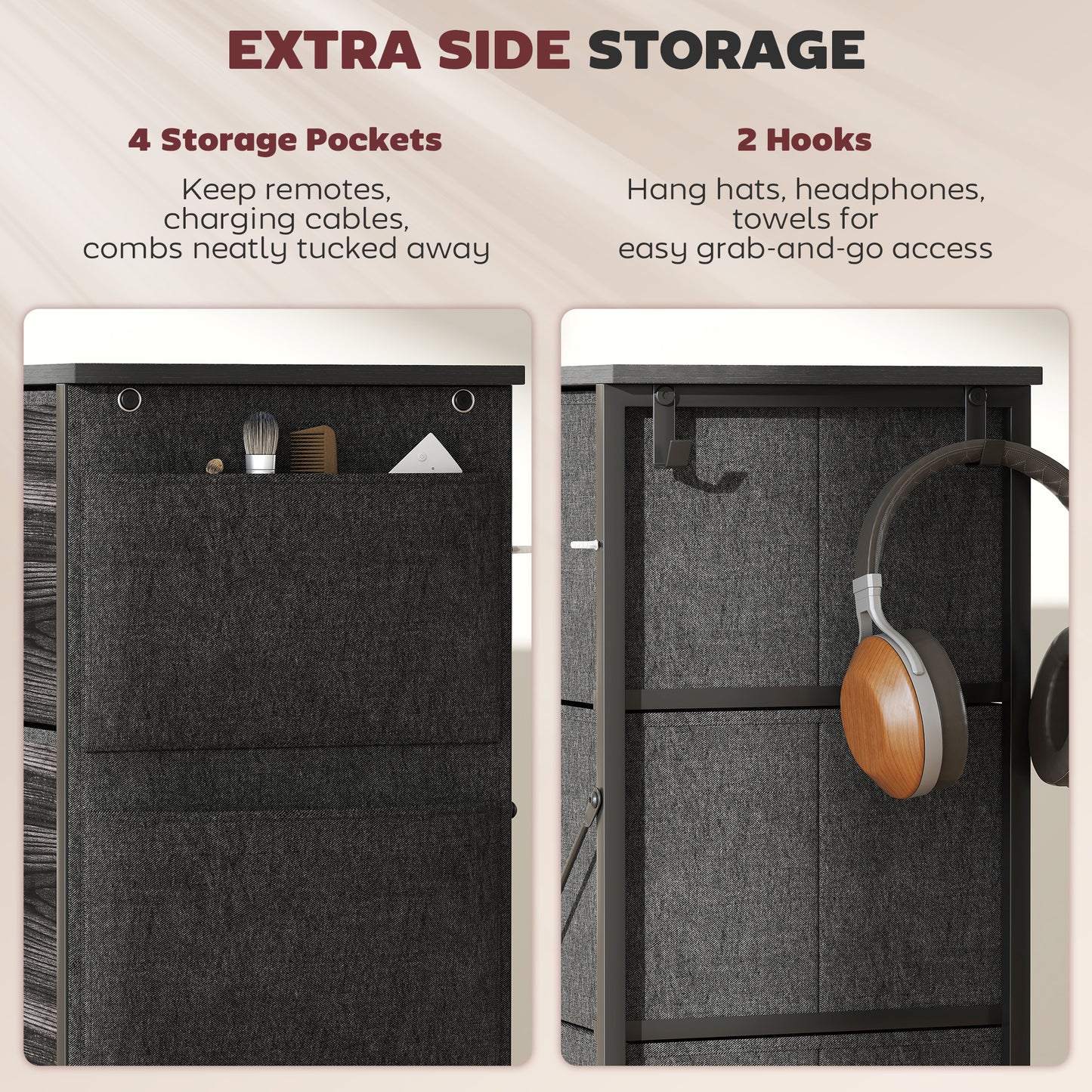 Reniva Fabric And Metal Black 4 Drawer Storage Chest