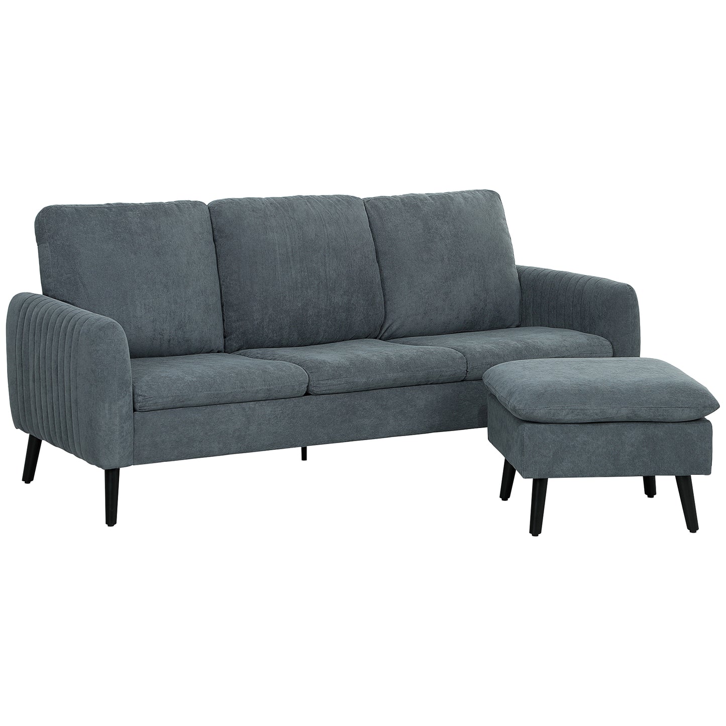 Vanefi Nami Corduroy Charcoal Grey 3 Seater Sofa With Matching Ottoman