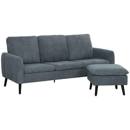 Vanefi Nami Corduroy Charcoal Grey 3 Seater Sofa With Matching Ottoman