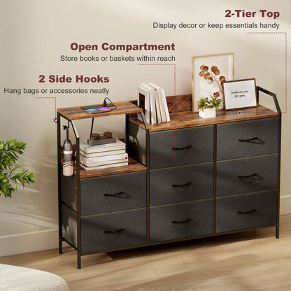 Comke Metal And Wood Brown And Black 8 Drawer Storage Chest With Integrated Charging Station