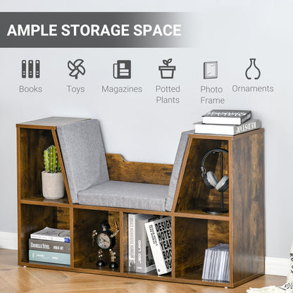 Kalavi Wood Rustic Brown Cube Bookcase With Cushioned Reading Seat