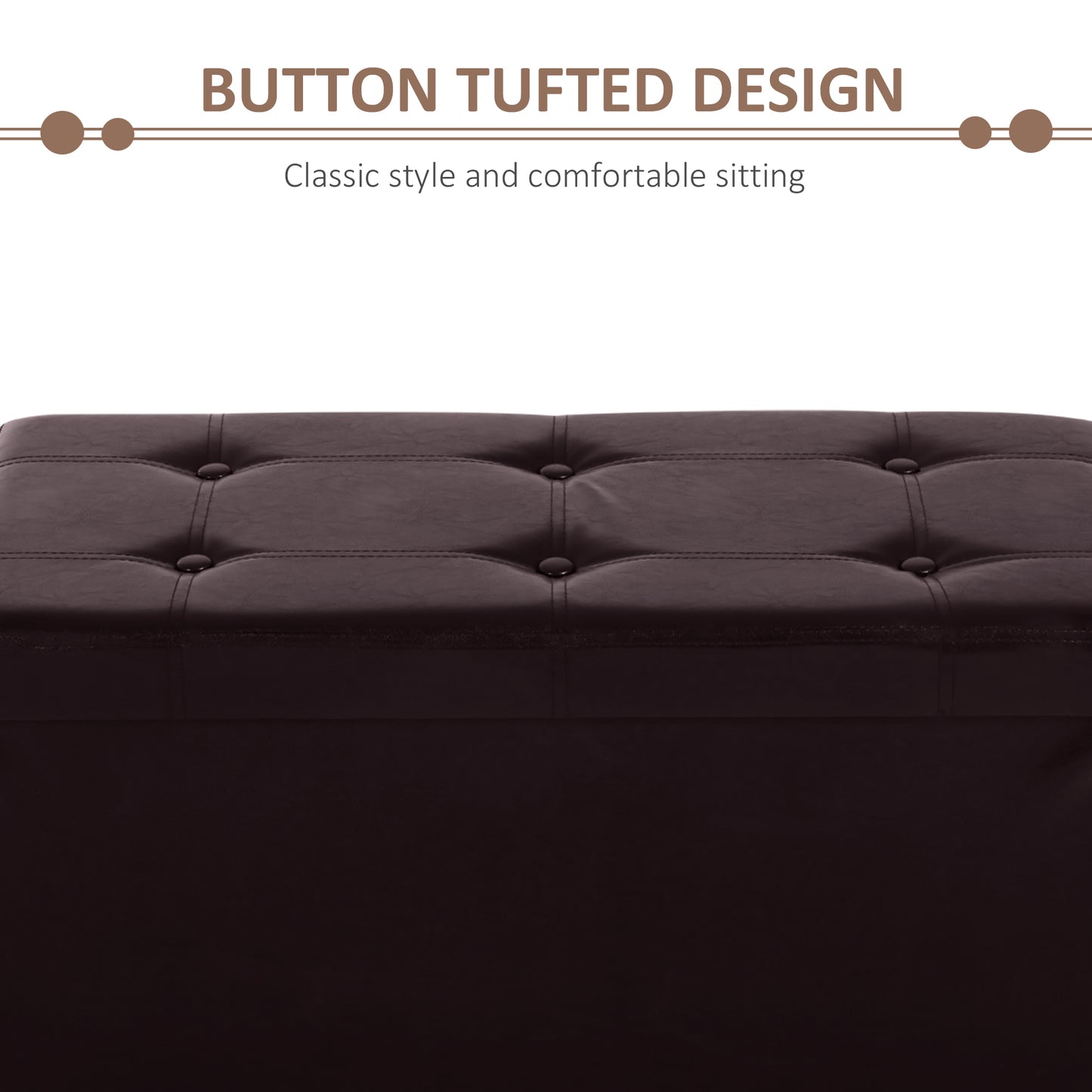 Sahapa Faux Leather Brown Folding Storage Ottoman Bench With Lift Up Lid