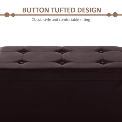 Sahapa Faux Leather Brown Folding Storage Ottoman Bench With Lift Up Lid