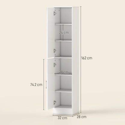 Lesa White Tall Bathroom Storage Cabinet With Mirror And Adjustable Shelves