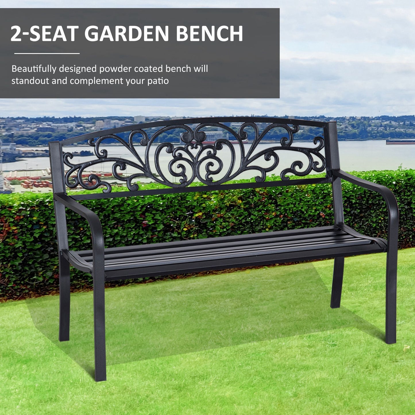 Saradi Taro Steel Black 2 Seater Outdoor Garden Bench