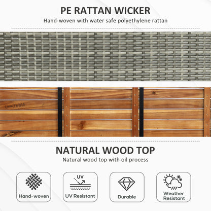 Vane Rattan Grey Outdoor Storage Bench Box With Natural Wood Effect Lid