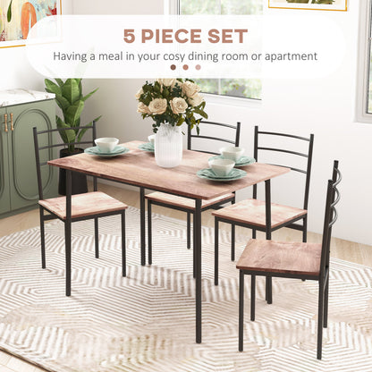 Kaloro Metal And Wooden Black 5 Piece Space Saving Dining Table And Chair Set