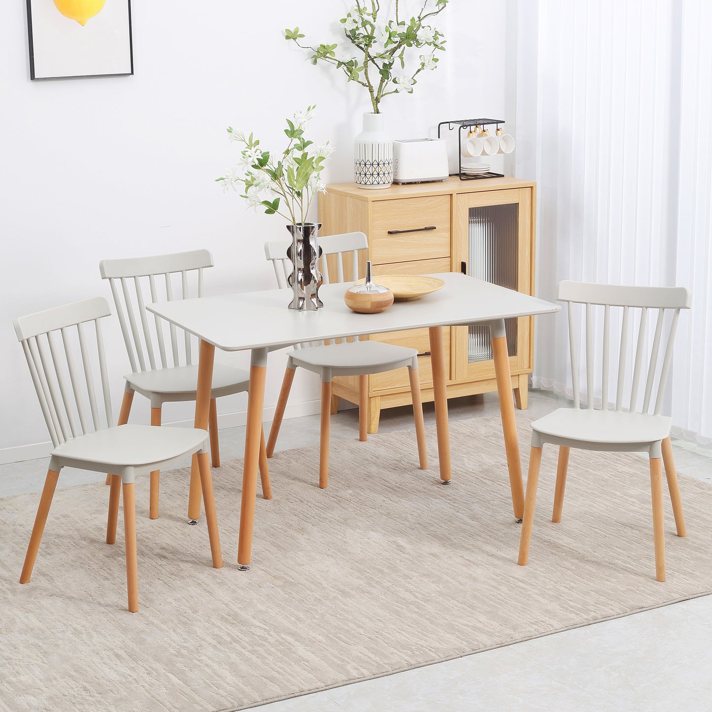 Yoka Metal And Wood Grey 5 Piece Dining Table Set With 4 Chairs