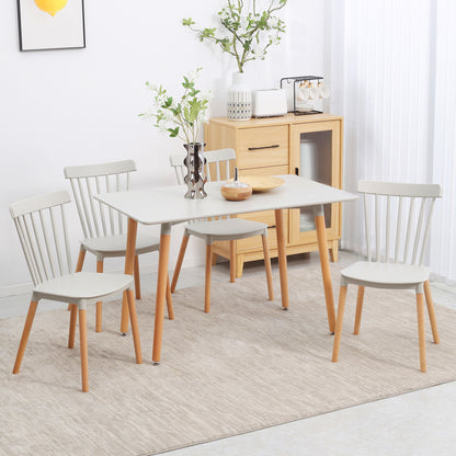Yoka Metal And Wood Grey 5 Piece Dining Table Set With 4 Chairs