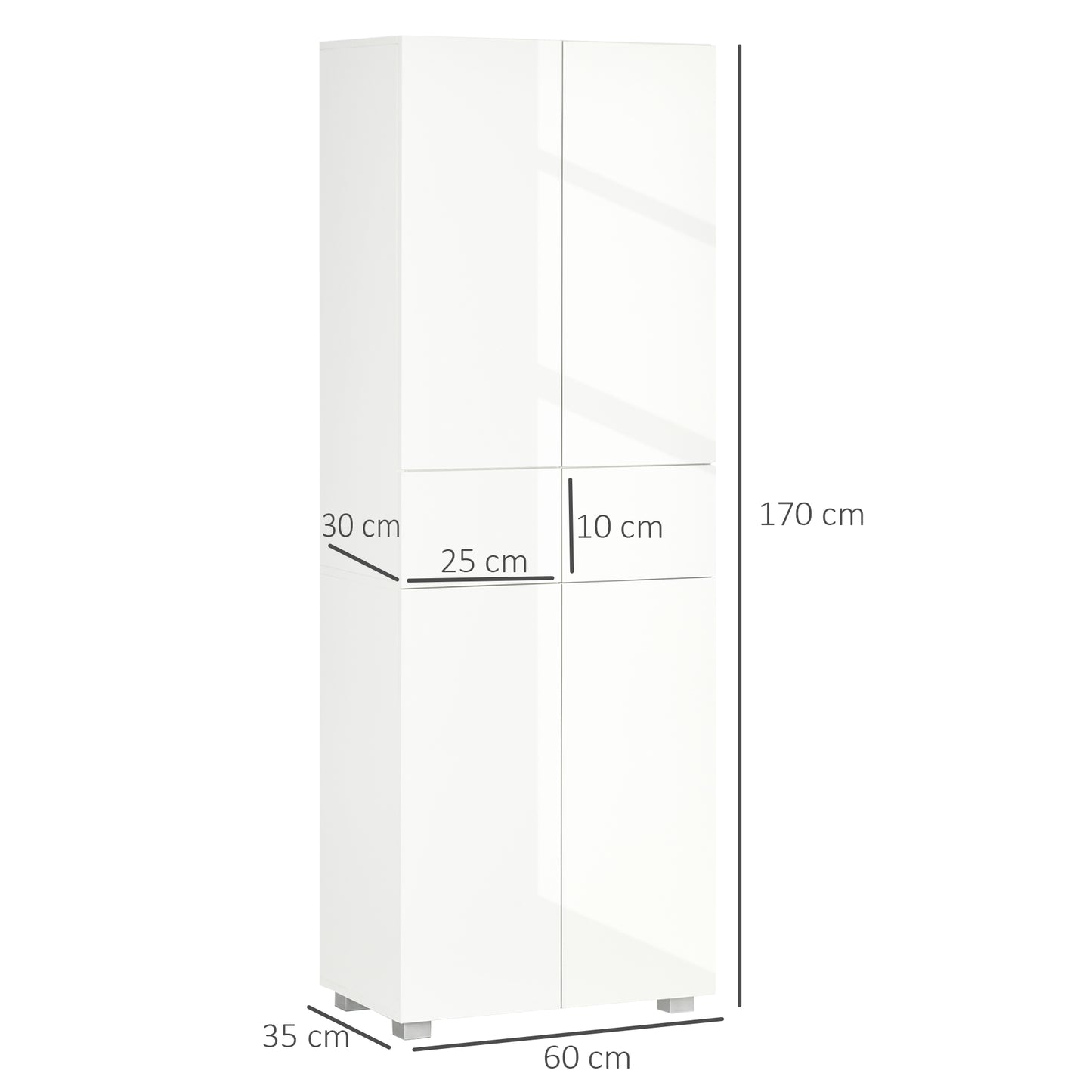 Luvami High Gloss White 4 Door Kitchen Cupboard With 5 Tier Storage And Push OFauxn Design
