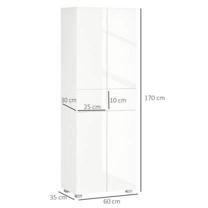 Luvami High Gloss White 4 Door Kitchen Cupboard With 5 Tier Storage And Push OFauxn Design