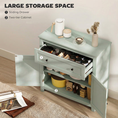 Luhaso Wooden Green Modern Sideboard With Drawers Adjustable Shelves And Double Doors