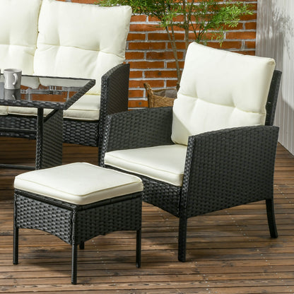 Coma 7 Seater Black and White Rattan Garden Sofa Set With Armchairs Footstools And Glass Dining Table