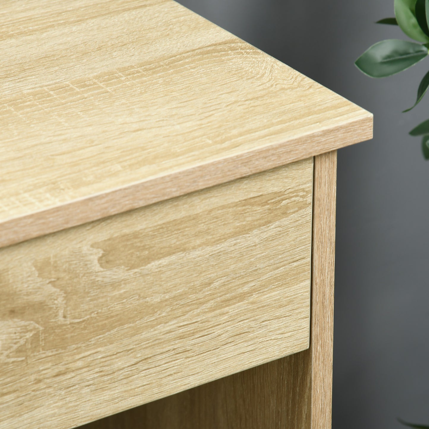Yodino 110cm Oak Finish Home Office Desk With 5 Drawers And Side Shelving