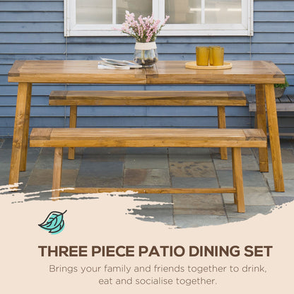 Mofi Acacia Wood Natural 3 Piece Picnic Bench Set With Table And 2 Benches