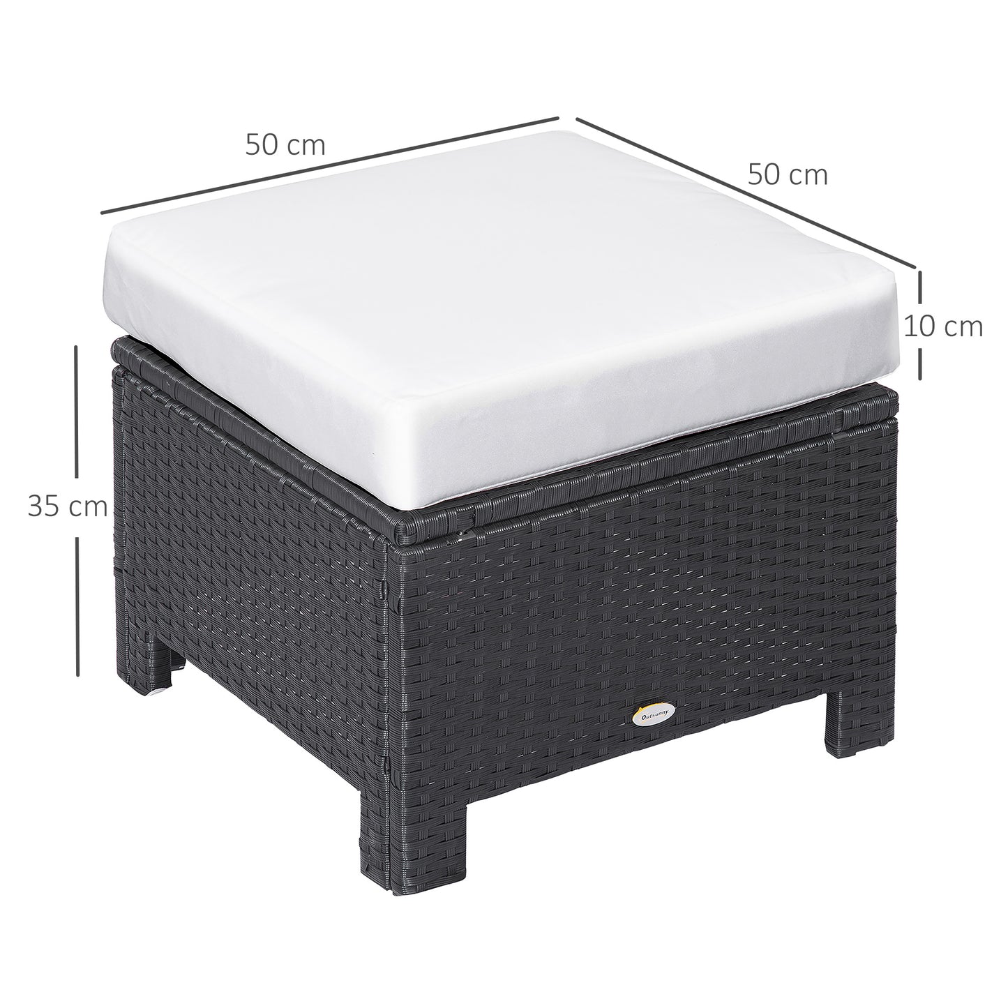 Lupara Rattan Black Square Outdoor Footstool With White Cushioned Seat
